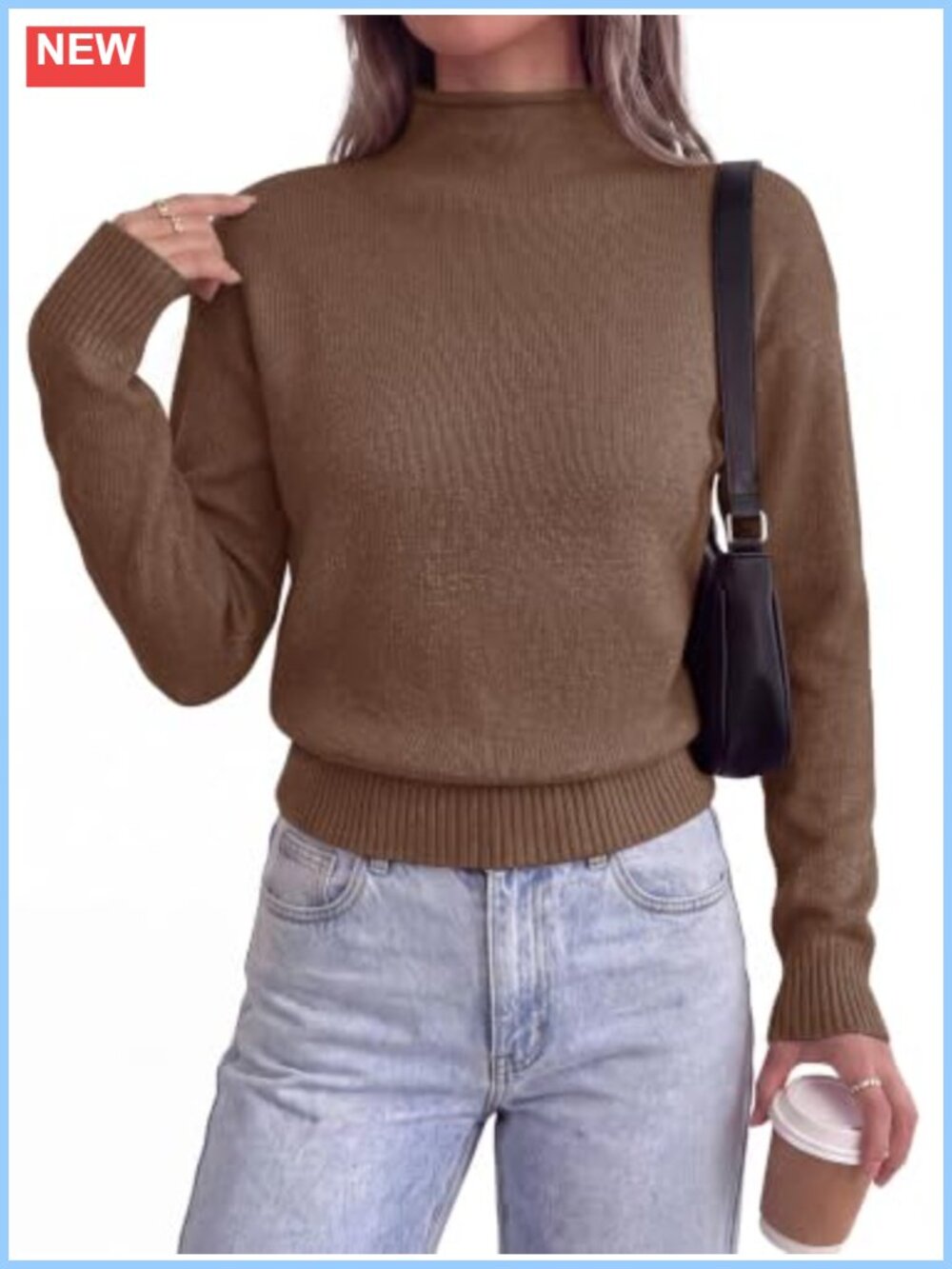 Women's Mock Neck Long Sleeve Fine Knit Sweater Pullover